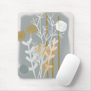 Grey and gold abstract botanical minimalist art mouse mat