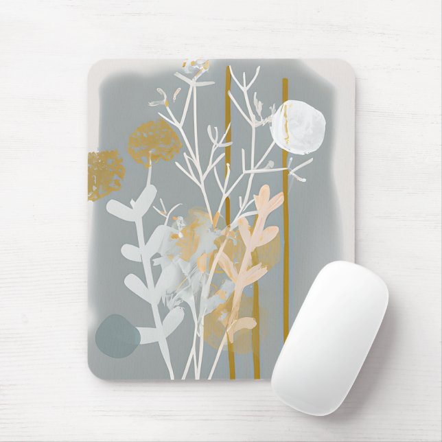 Grey and gold abstract botanical minimalist art  mouse mat (With Mouse)