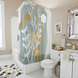 Grey and gold abstract botanical minimalist art shower curtain