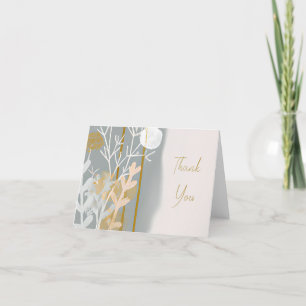Grey and gold abstract botanical minimalist art thank you card