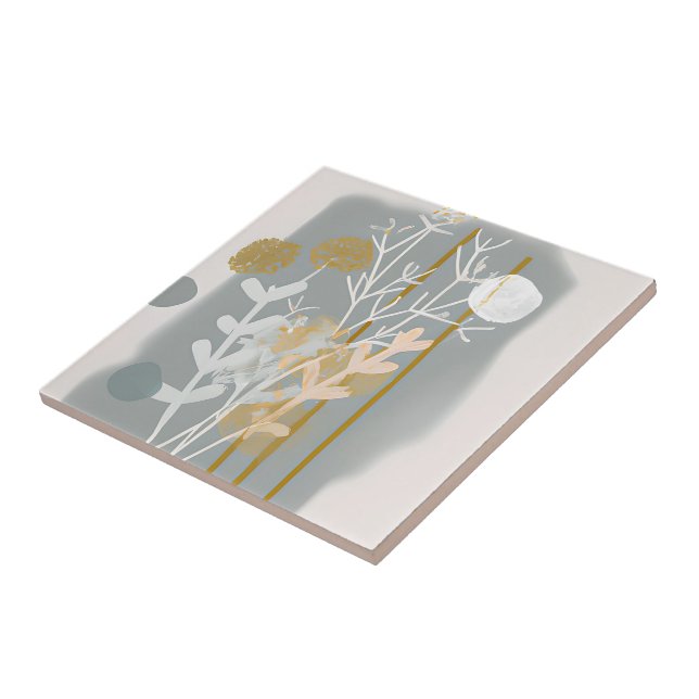 Grey and gold abstract botanical minimalist art tile (Side)