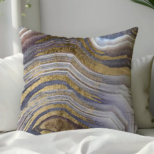 Grey And Gold Agate Gemstone Geode Modern Trendy Cushion