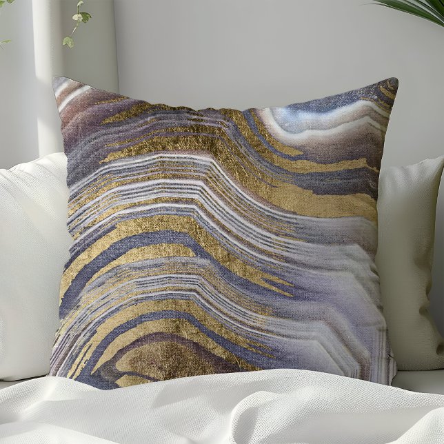 Grey And Gold Agate Gemstone Geode Modern Trendy Cushion (Creator Uploaded)