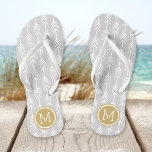 Grey and Gold Arrows Monogram Flip Flops<br><div class="desc">Custom printed flip flop sandals with a trendy arrow pattern and your custom monogram or other text in a circle frame. Click Customise It to change text fonts and colours or add your own images to create a unique one of a kind design!</div>