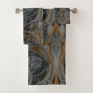Grey and Gold Art Nouveau Bath Towel Set