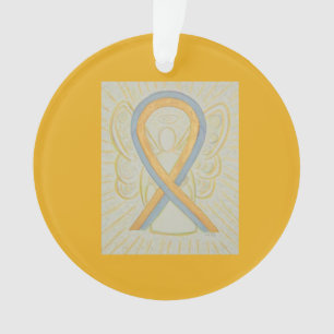 Grey and Gold Awareness Ribbon Angel Ornaments