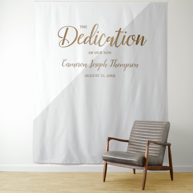 Grey and Gold baby boy modern Dedication backdrop Tapestry (In Situ)
