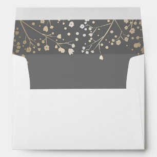 grey and gold baby's breath wedding envelope