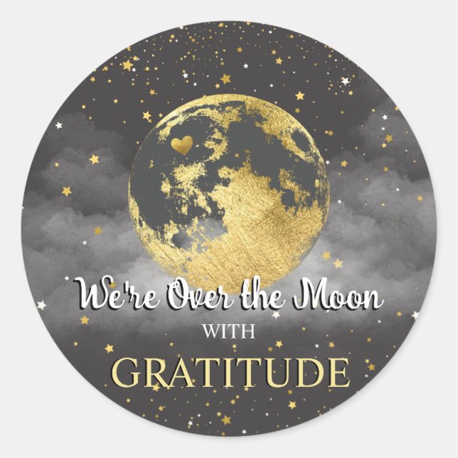 Grey and Gold Celestial Gratitude Thank You Classic Round Sticker (Front)