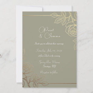 Grey and Gold Floral Wedding Invitation