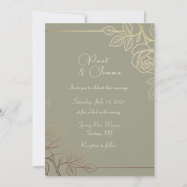 Grey and Gold Floral Wedding Invitation (Front)