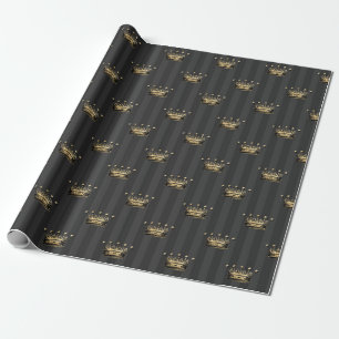 Grey and Gold Foil Paris Crown pattern Wrapping Paper