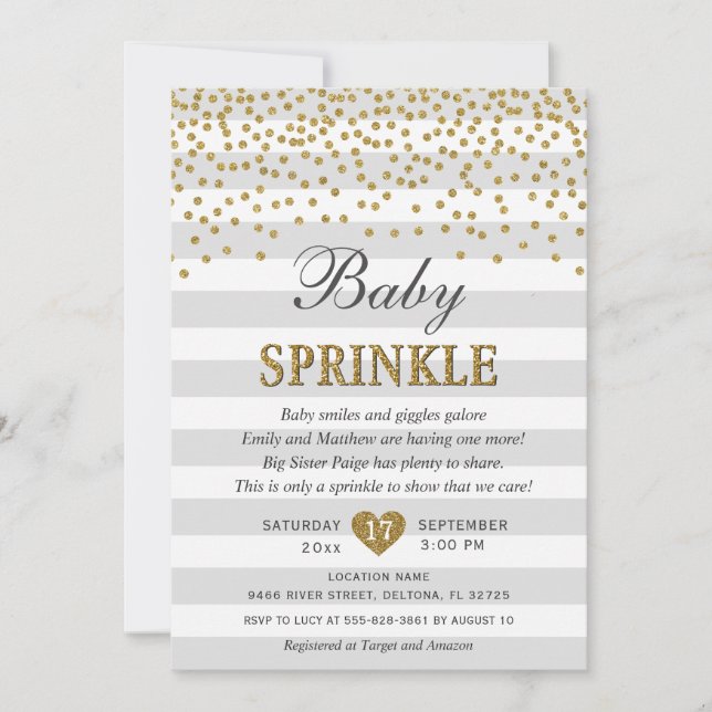 Grey and Gold Gender Neutral Reveal Baby Sprinkle Invitation (Front)