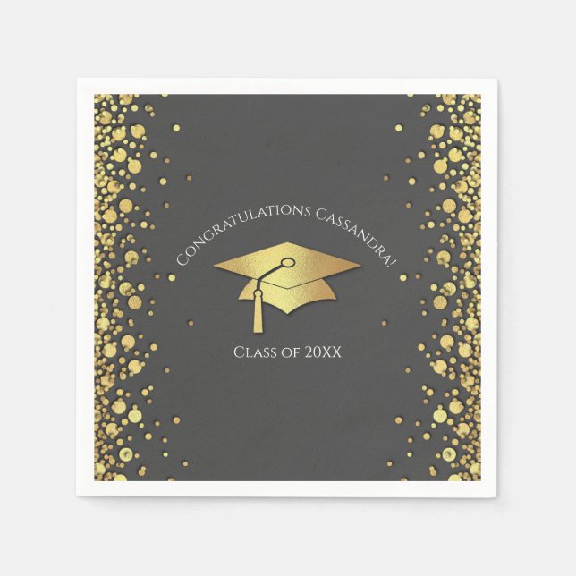Grey and Gold Graduation Napkin (Front)