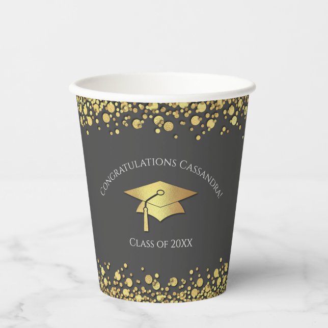 Grey and Gold Graduation Paper Cups (Front)