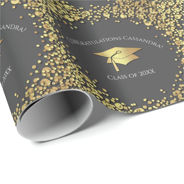 Grey and Gold Graduation Wrapping Paper (Roll Corner)
