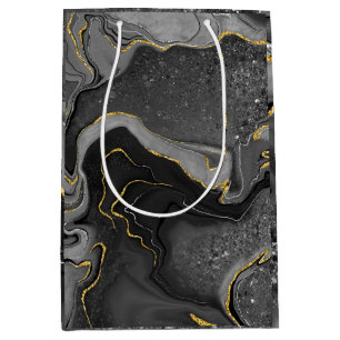 Grey and gold marbling design medium gift bag