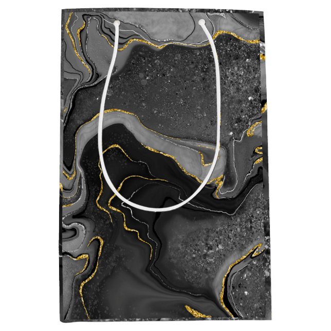 Grey and gold marbling design medium gift bag (Front)