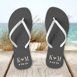 Grey and Gold Modern Wedding Monogram Flip Flops<br><div class="desc">Custom printed flip flop sandals personalised with a cute heart and your monogram initials and wedding date. Click Customise It to change text fonts and colours or add your own images to create a unique one of a kind design!</div>