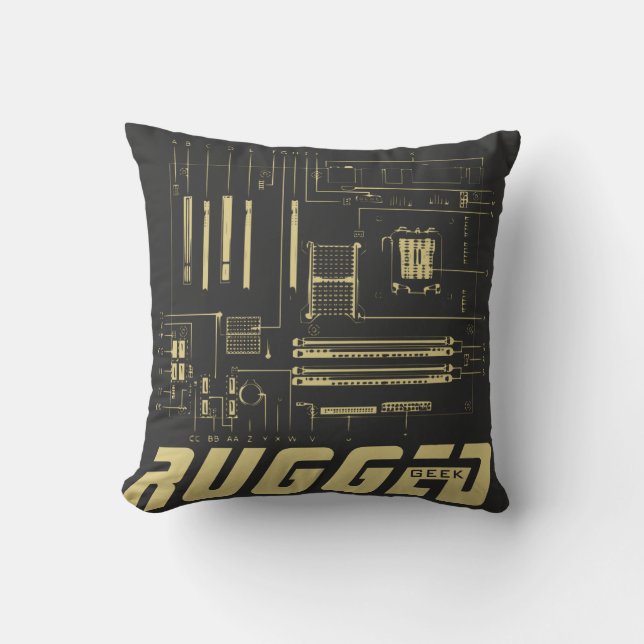 grey and gold RUGGED GEEK Motherboard Cushion (Front)