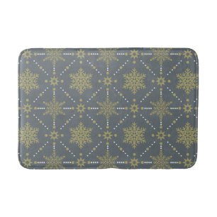 Grey and Gold Snowflakes Christmas Pattern Bath Mat
