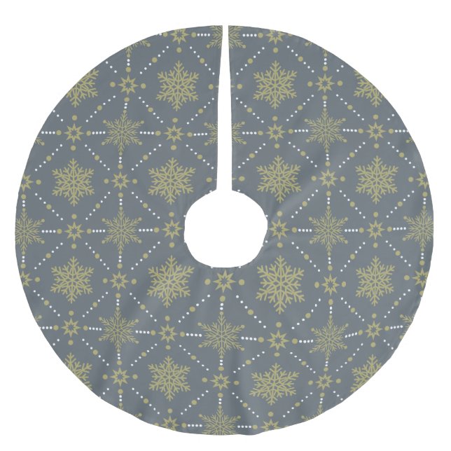 Grey and Gold Snowflakes Christmas Pattern Brushed Polyester Tree Skirt (Front)