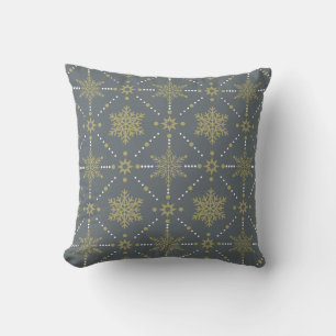 Grey and Gold Snowflakes Christmas Pattern Cushion