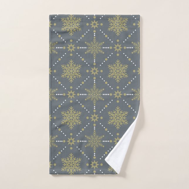 Grey and Gold Snowflakes Christmas Pattern Hand Towel (Hand Towel)