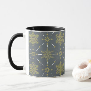 Grey and Gold Snowflakes Christmas Pattern Mug