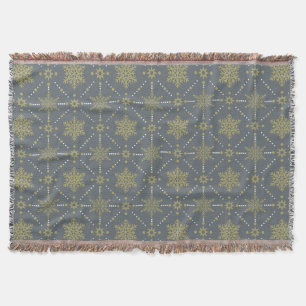 Grey and Gold Snowflakes Christmas Pattern Throw Blanket