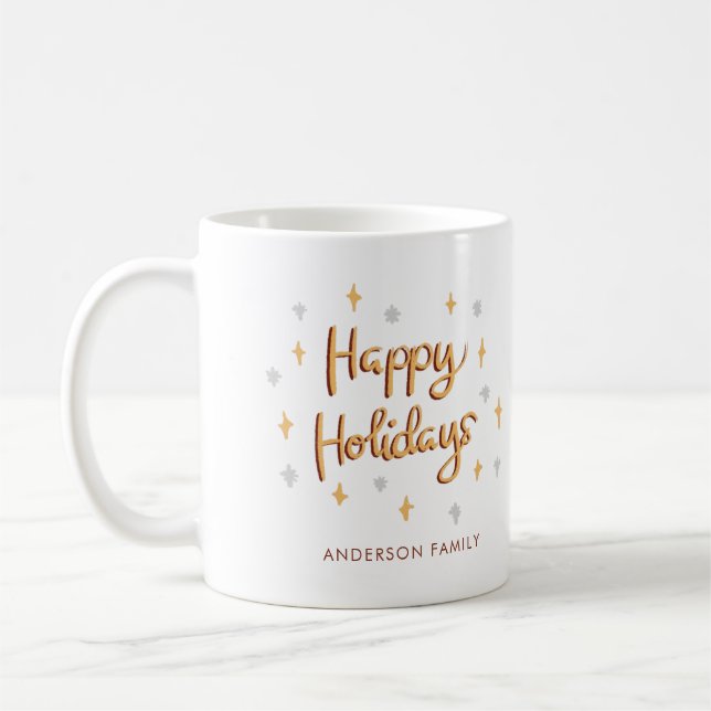 Grey and Gold Sparkly Happy Holidays Coffee Mug (Left)