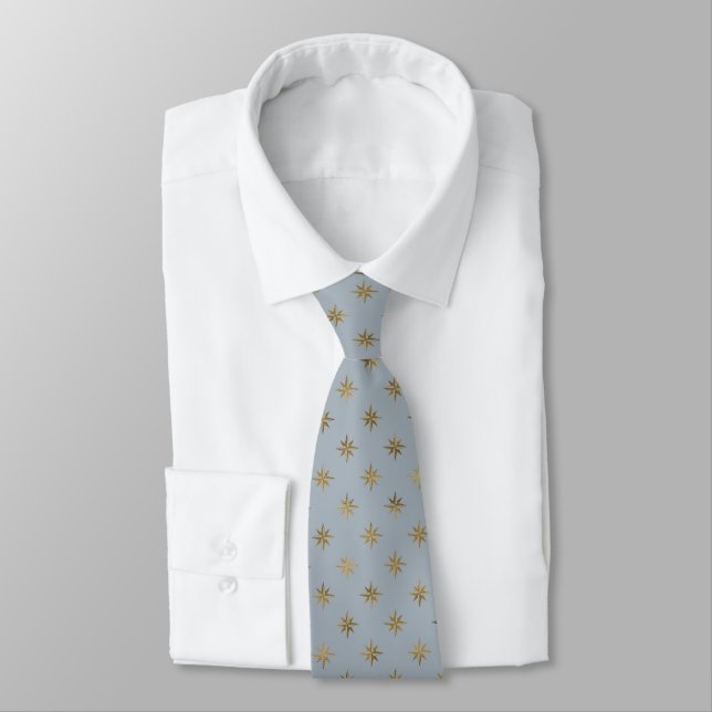 Grey and Gold Star Pattern Men's Tie Classic Look (Tied)
