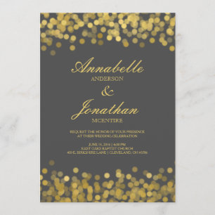 Grey and Gold Twinkle Modern Wedding Invitation