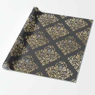 Grey and Gold Vintage Damask Wrapping Paper