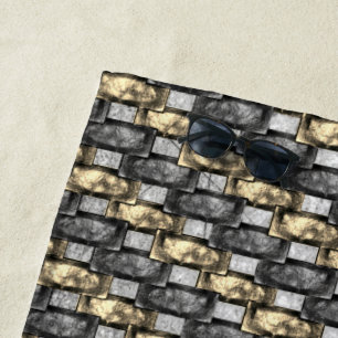Grey and golden stain, carved rectangular pieces beach towel