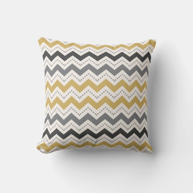 grey and goldenrod chevron and dots pattern cushion (Front)