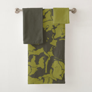 Grey and Green abstract Bath Towel Set