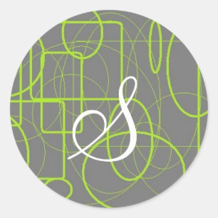 grey and green all around initial classic round sticker