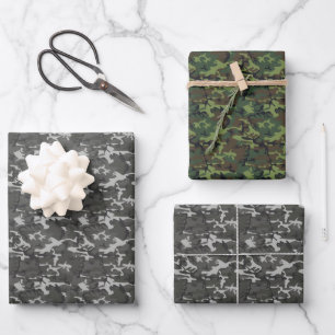 Grey and Green Camouflage Wrapping Paper Sheet