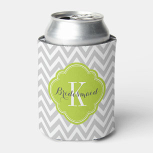 Grey and Green Chevron Monogram Can Cooler