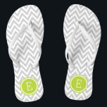 Grey and Green Chevron Monogram Flip Flops<br><div class="desc">Custom printed flip flop sandals with a stylish modern chevron pattern and your custom monogram or other text in a circle frame. Click Customise It to change text fonts and colours or add your own images to create a unique one of a kind design!</div>