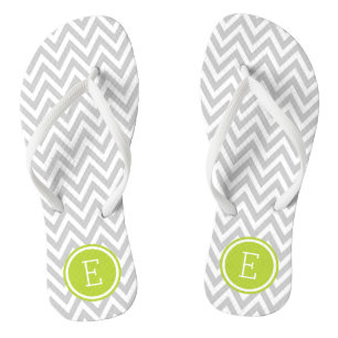 Grey and Green Chevron Monogram Flip Flops