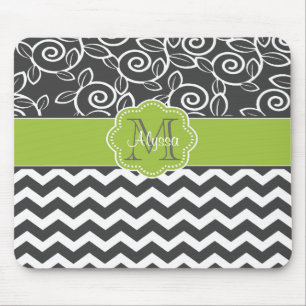Grey and Green Chevron Personalised Mousepad