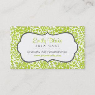 Grey and Green Floral Damask Appointment Card