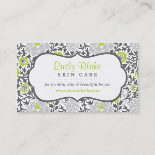 Grey and Green Floral Damask Appointment Card