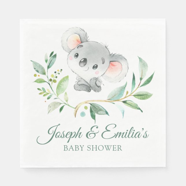 Grey and Green Koala Baby Shower Gender Neutral Napkin (Front)