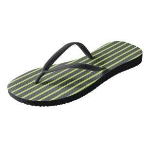Grey and Green Stripes Flip Flops