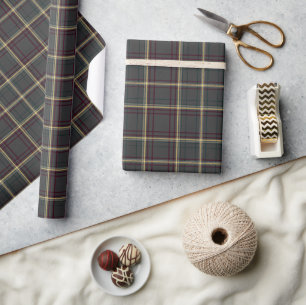 Grey and Green Tartan Plaid Wrapping Paper