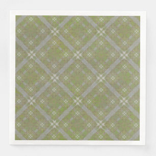 Grey and Green Tiled Scroll Diamond Pattern Napkin