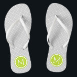 Grey and Green Tiny Dots Monogram Flip Flops<br><div class="desc">Custom printed flip flop sandals with a cute girly polka dot pattern and your custom monogram or other text in a circle frame. Click Customise It to change text fonts and colours or add your own images to create a unique one of a kind design!</div>